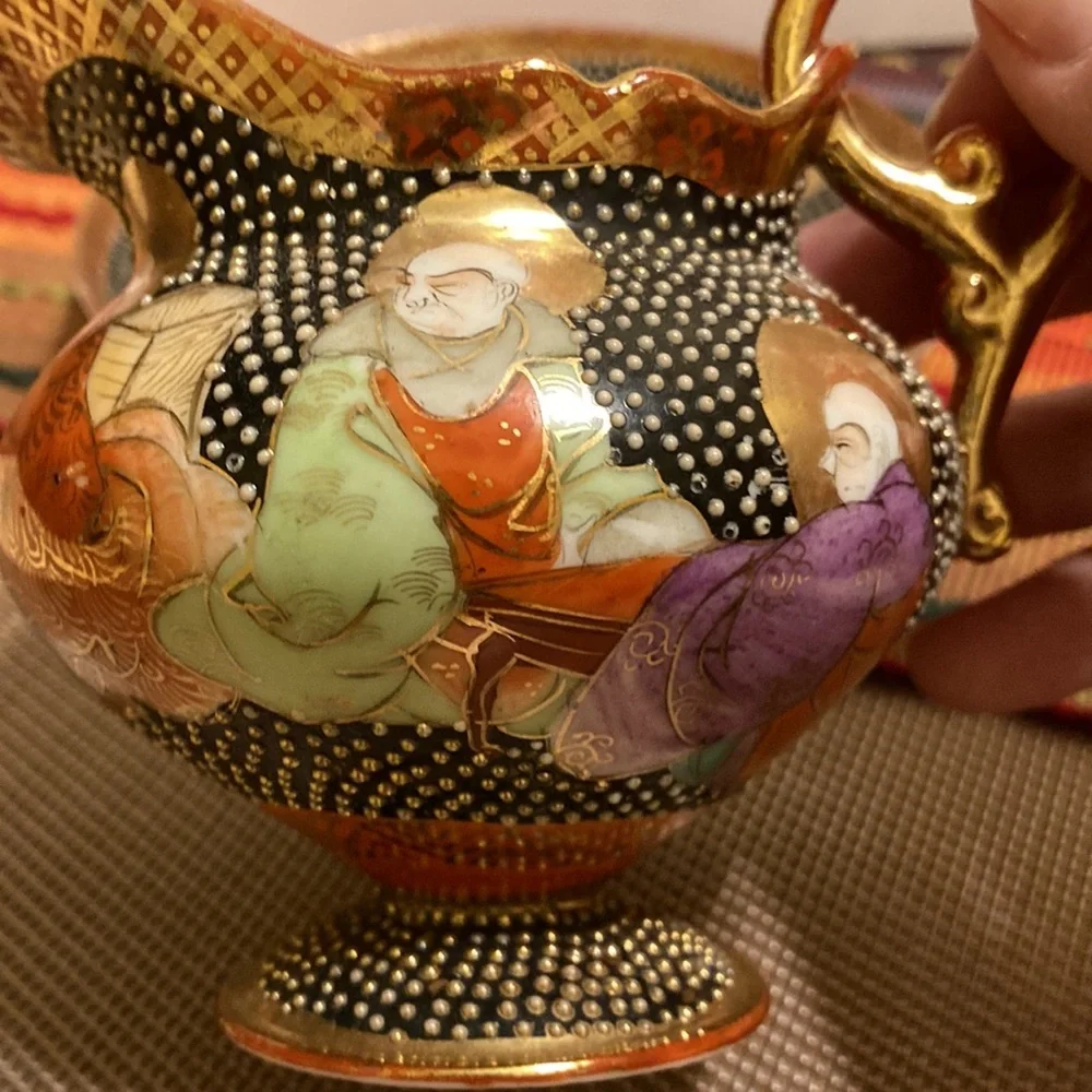 Vintage  stunning detailed Japanese Satsuma creamer with matching plate